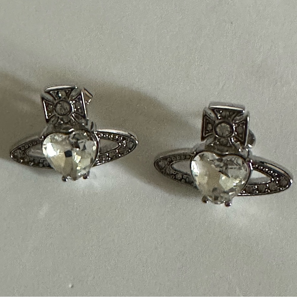 Vivienne Westwood silver heart crystal small stud earrings